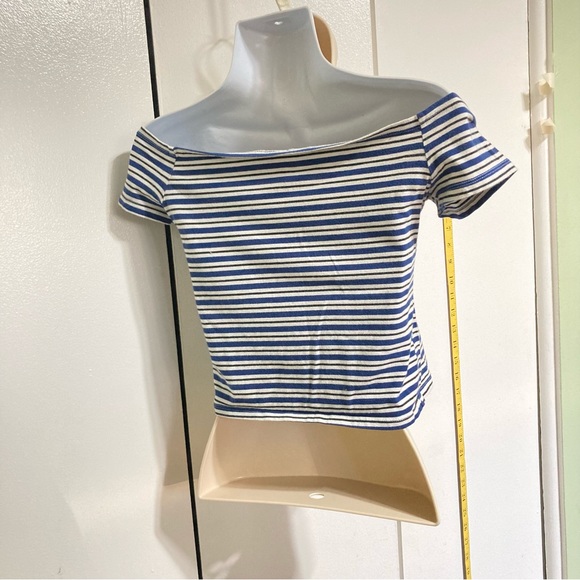 PacSun Nautical Navy Crop Top Over Shoulder Blue White Stripes Womens Medium - Picture 5 of 11